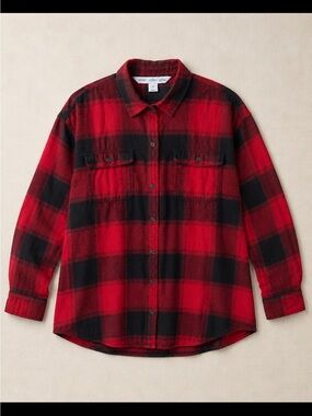 Old Navy Boyfriend Flannel Shirt Red Black Buffalo Plaid Size 2X Oversized